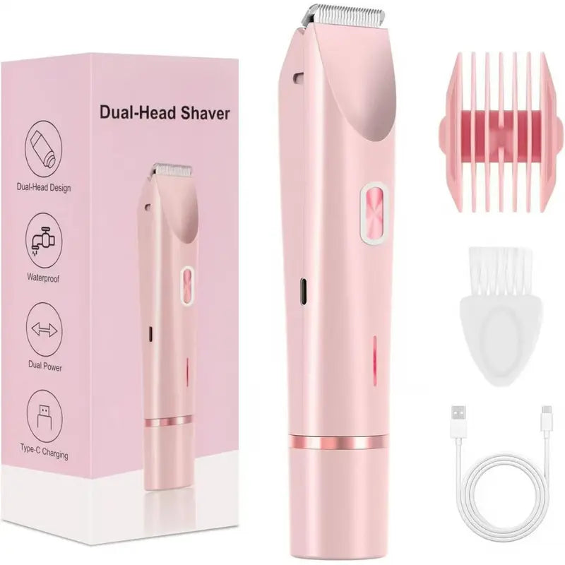 Alumiva 2-in-1 pink trimmer with its accessories