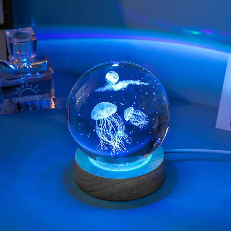 Lámpara bola de cristal con medusas — Luz nocturna grabada en 3D